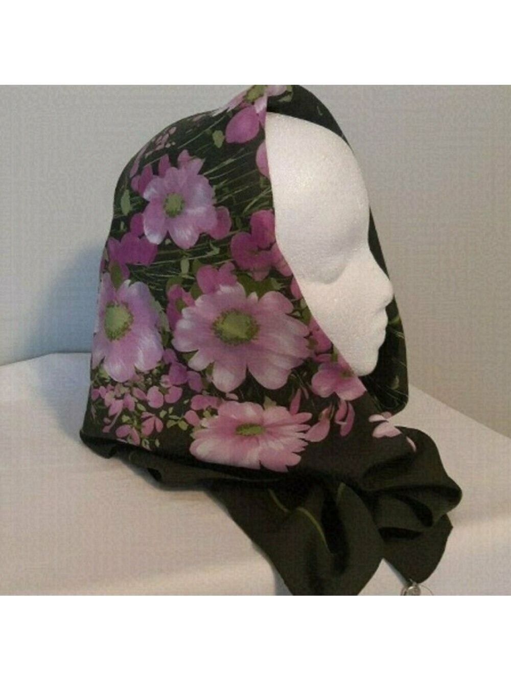 VTG NORMA DORI polyester large square vibrant floral purple green scarf 30x30